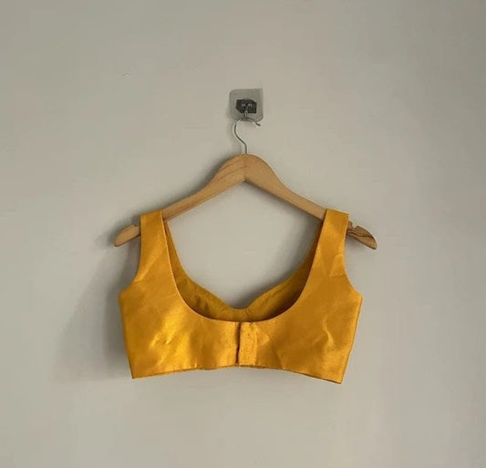 Mustard Mirror Work Sleeveless Designer Blouse
