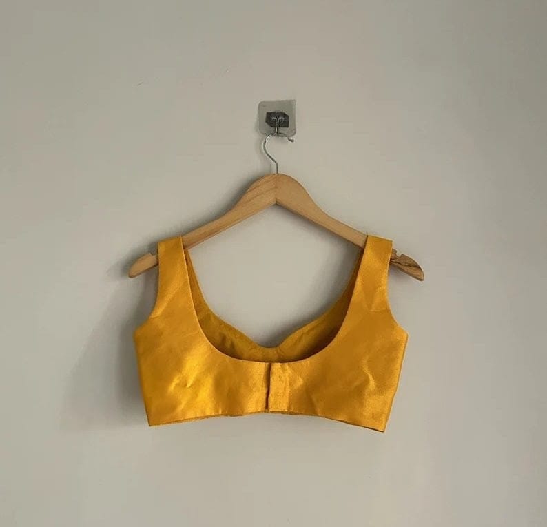 Mustard Mirror Work Sleeveless Designer Blouse