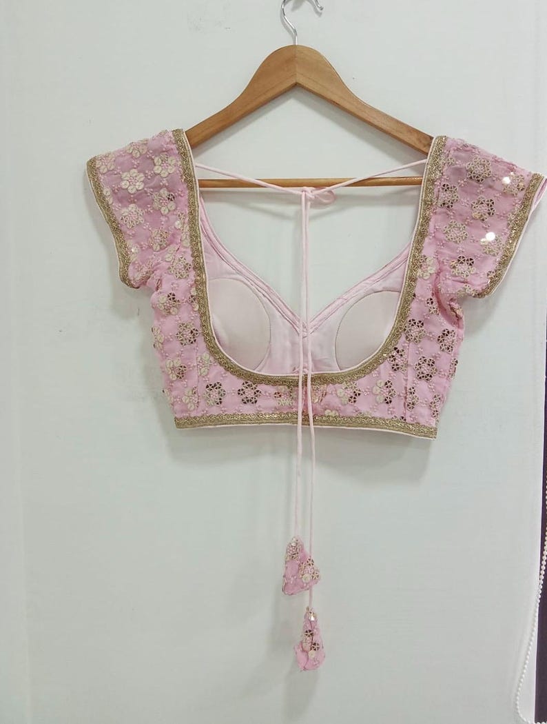 Baby Pink Sequins Embroidered Designer Blouse