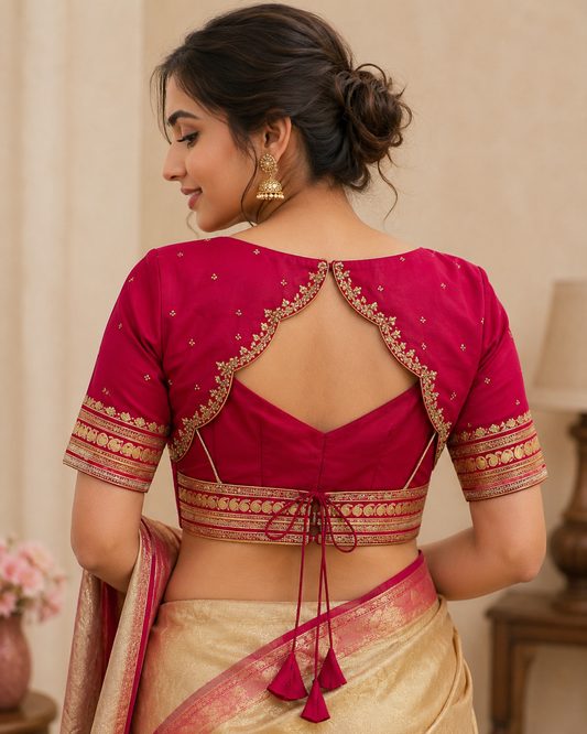 Rani Pink Embellished Designer Blouse with Tie-Up Back