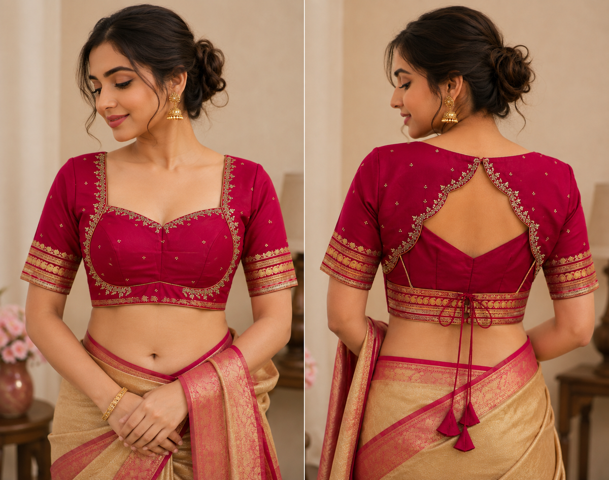 Rani Pink Embellished Designer Blouse with Tie-Up Back