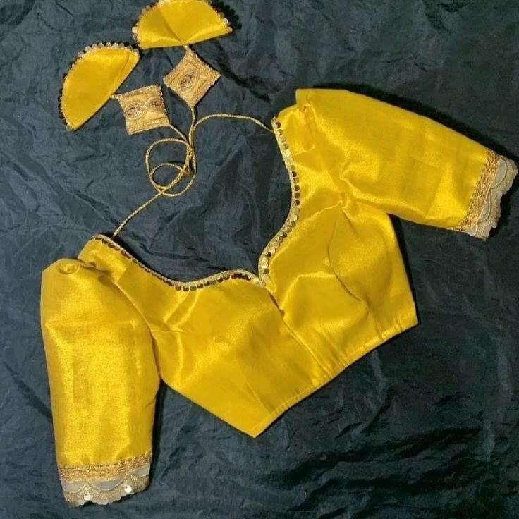Sunshine Yellow Silk Blouse with Puff Sleeves & Tassel Tie-Up Back