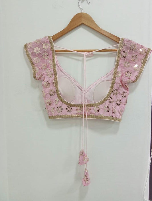 Baby Pink Sequins Embroidered Designer Blouse