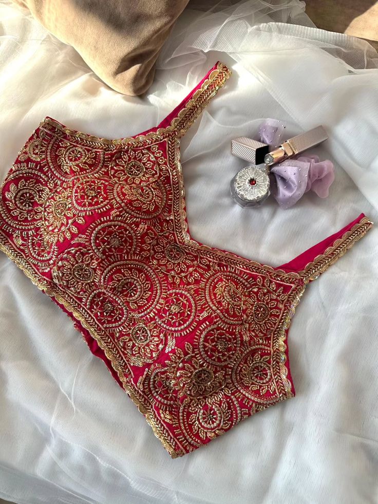 Royal Red Heavy Zari Embroidered Bridal Blouse with Intricate Gold Detailing