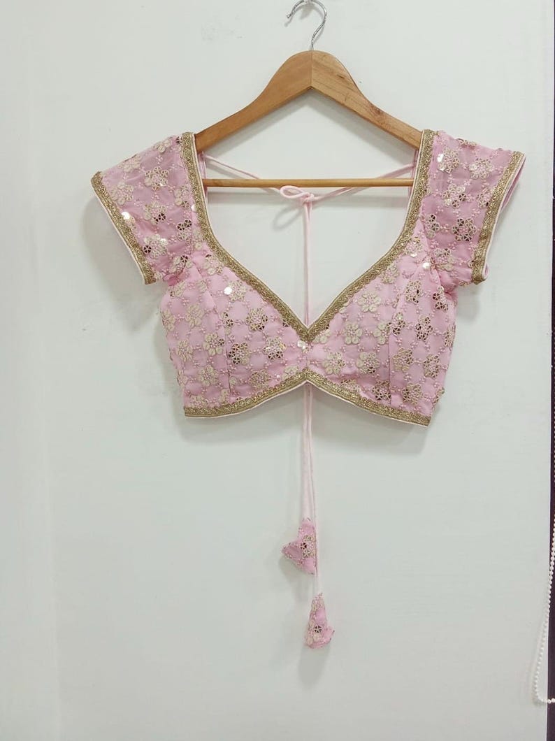 Baby Pink Sequins Embroidered Designer Blouse