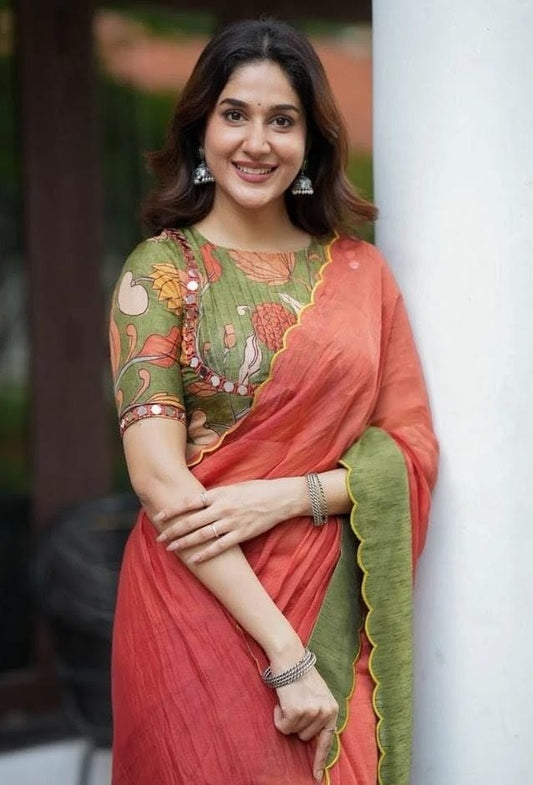 Elegant Orange Saree Blouse with Minimal Design & Classic Fit (Blouse Only)