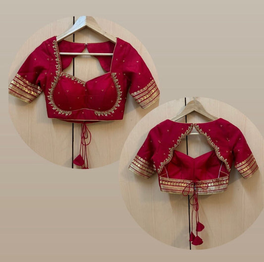 Rani Pink Embellished Designer Blouse with Tie-Up Back