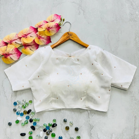 Ivory Embroidered Keyhole Back Designer Blouse