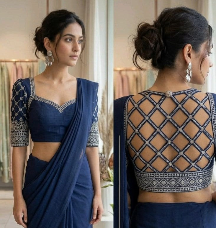 Royal Navy Blue Designer Saree Blouse for Women